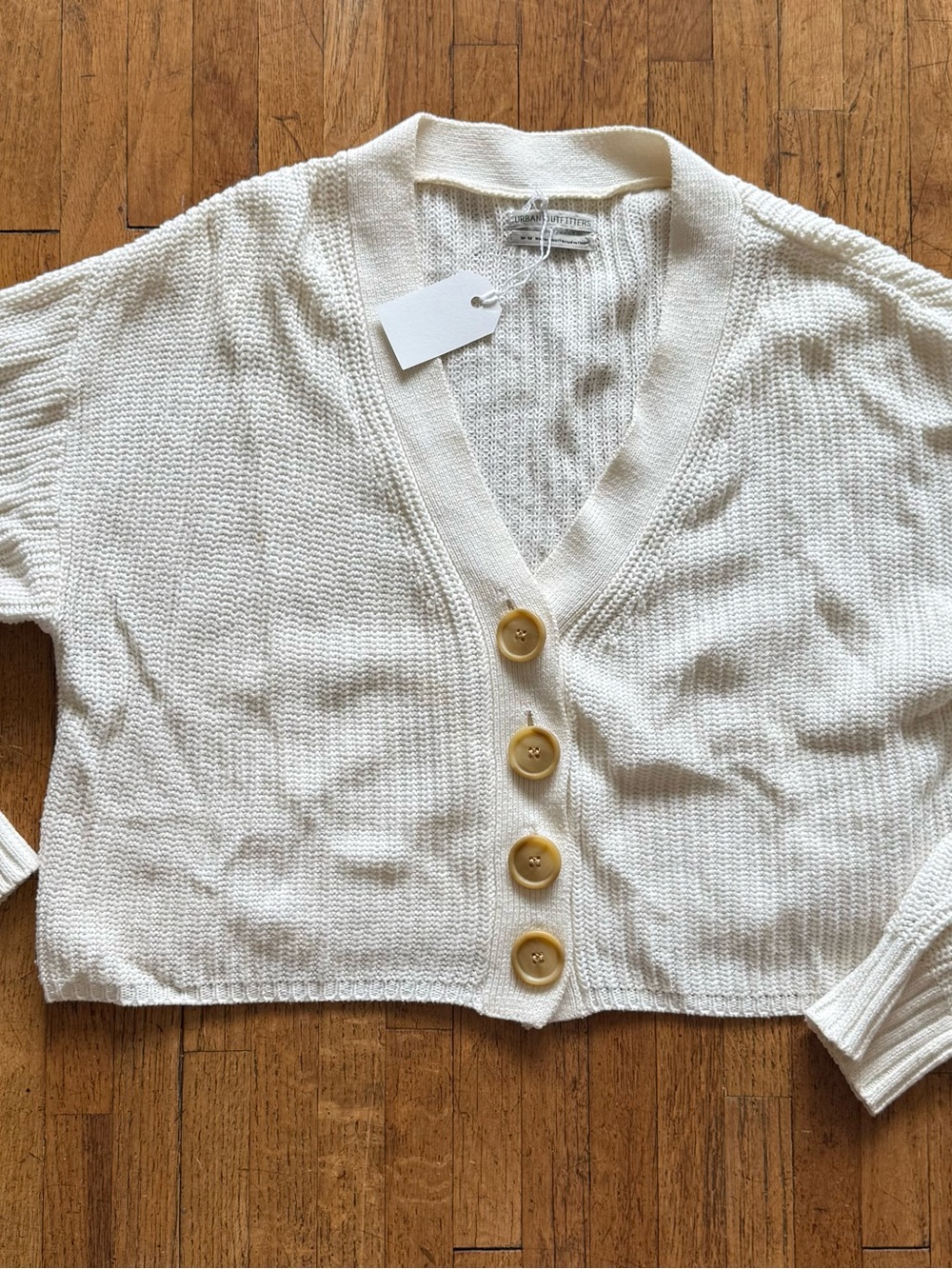 Urban Outfitters Ivory Cropped Button-Front Cardigan